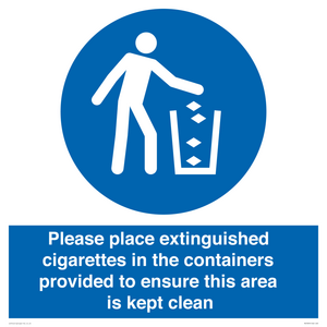 Please place extinguished cigarettes in the containers provided to ensure this area is kept clean